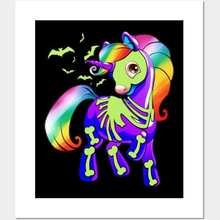 Unicorn Skeleton Halloween Magical Candy Glow Gif Posters and Art